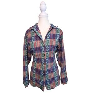 Shirt Jacket Aztec Plaid Cotton Button Up Royal Robbins XL Western